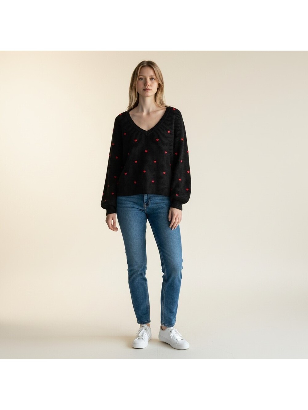 Lucky Brand Sweater Pullover Women L Large Black Graphic Print V-Neck Knit Soft